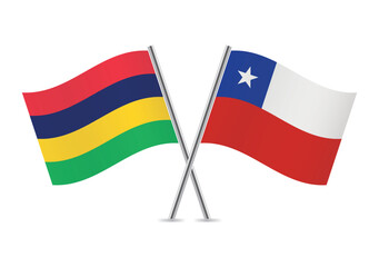 Mauritius and Chile crossed flags. Mauritian and Chilean flags on a white background. Vector icon set. Vector illustration.