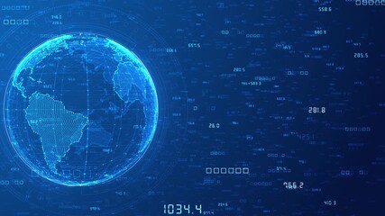Global encrypted cybersecurity network data cyber security virtual planet Earth. Digital technology planet. digital world, futuristic world map. internet of things, Technology Blockchain network 3D 4K - Powered by Adobe