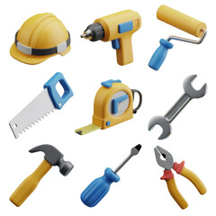 Illustration of essential construction and repair tools with safety gear for projects