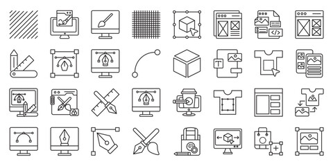 Line Art Mockup Collection set of web icons in line style. line art mockup, line drawing mockup, minimal mockup and outline mockup. Vector illustration