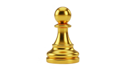 A gleaming golden chess pawn standing tall and proud representing strategy and victory isolated on transparent background