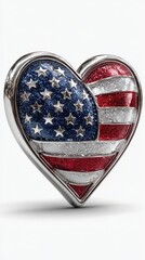 Heart-shaped ornament featuring American flag design in vibrant red, white, and blue colors with sparkling details