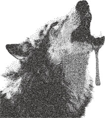 Wolf vintage y2k stipple art, howl halftone stipple brutalist retro vector png with transparent background, pack 2000s aesthetic photocopy effect tattoo © HoneyPunch