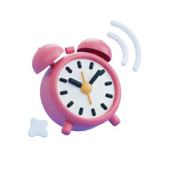 Pink alarm clock with ringing sound isolated on black background for time management concept use