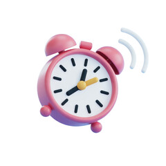 Pink alarm clock with ringing bells on black background illustration 3D rendering realistic look