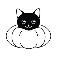 outline illustration cute black cat peeking 