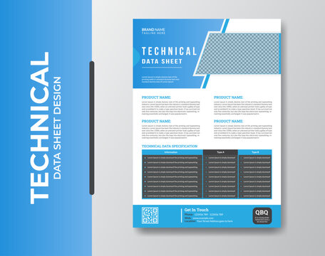 Technical Data Sheet Template with Blue Accents for Electronic Product Specs