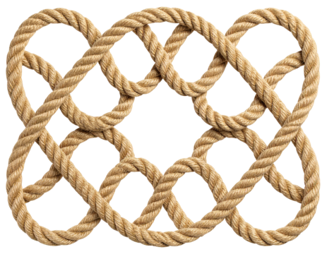 Flat lay of nautical rope arranged in a decorative nautical knot patter