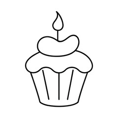outline illustration cute cupcake with candle cartoon