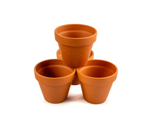 Empty terracotta flower pots, clay garden vase, brown ceramic plant container, garden pottery...