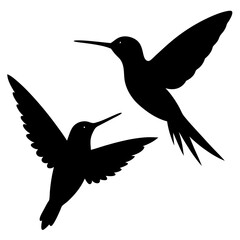 Fototapeta premium Two hummingbirds flying black silhouette vector illustration