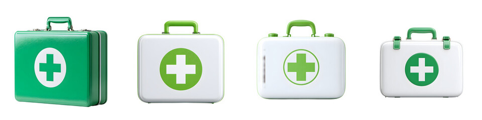 Obraz premium First Aid Kit Collection: Emergency Medical Box, Isolated on White