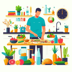 Flat vector illustration of a person preparing or enjoying a healthy meal 