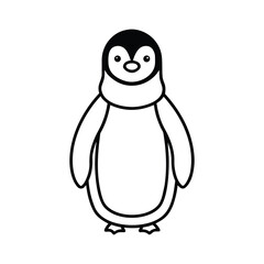 outline illustration cute penguin wearing scarf cartoon