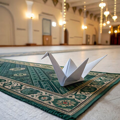 prayer mat folded like an origami bird peace th