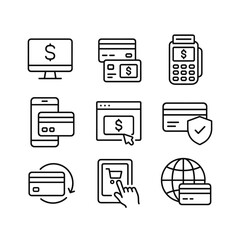 Financial payment icons collection vector. Outline symbols. Line design