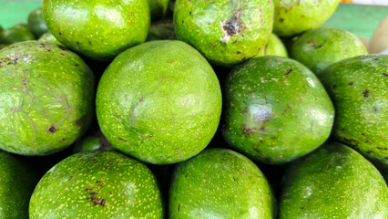 Close-up view of many fresh avocados.