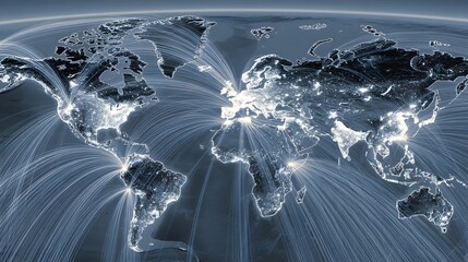 Global network of air traffic routes.