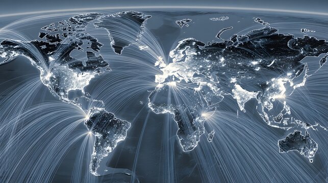 Global network of air traffic routes.