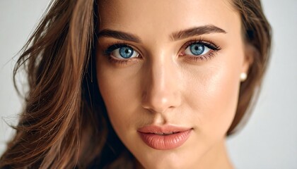 Obraz premium Stunning Portrait of Woman with Captivating Blue Eyes with Beauty, and Closeup.