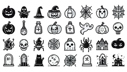 Obraz premium Halloween Outline Icon Set Spooky and Minimal Vector Collection