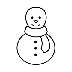 outline illustration cute snowman with scarf cartoon