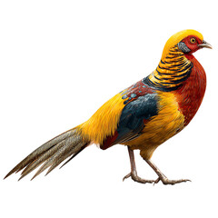 A colorful golden pheasant with vibrant plumage standing elegantly on a transparent background on transparent background
