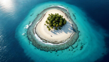 Aerial Drone View of Small Tropical Island with White Sand and Turquoise Water – Stunning Paradise Landscape for Travel, Nature, and Adventure Photography Concepts
