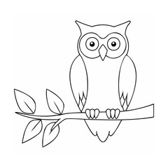 Cartoon owl perched on a leafy branch bird leaves