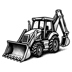 Naklejka premium Backhoe Loader Halftone Vector – Construction Comic Sketch