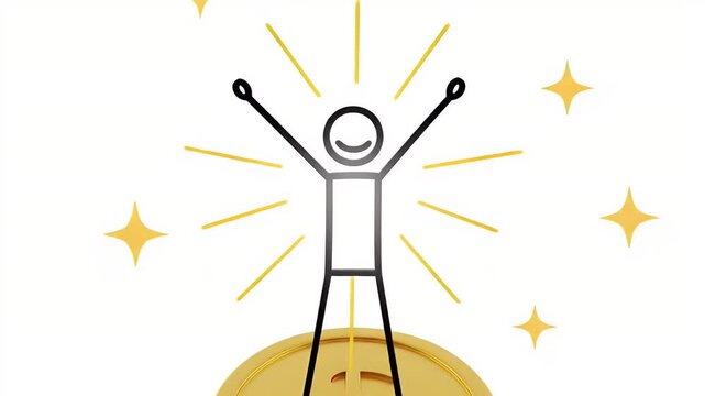 Stick Figure Celebrates Success on Gold Coin Stack