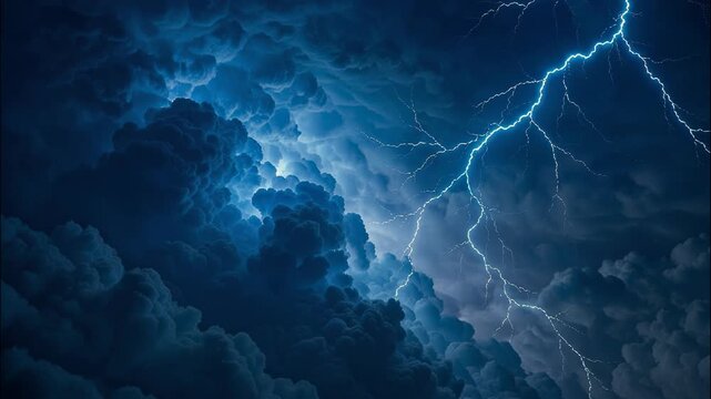Dramatic Lightning Storm Illuminates Dark Cloudy Sky in Nighttime Sky Scene