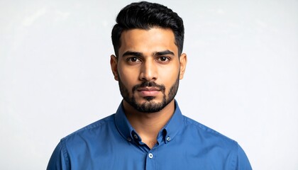 Serious man in a light blue shirt