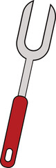 Simple and clean vector illustration of a meat fork with a red handle and two sharp prongs.