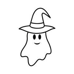 outline illustration ghost wearing witch hat 