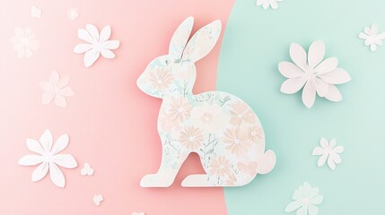 Dreamy paper-cut bunnies paired with delicate florals in soft pink and mint green tones create a warm nursery wall art style.