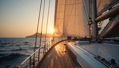 serene sailing experience at sunset on calm open waters with island views in the distance