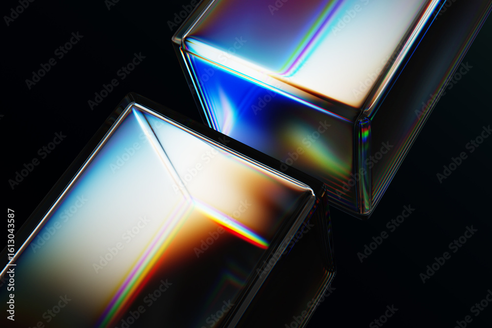 Poster black 3d background with glass chromatic cube block shapes render. abstract crystal diagonal pattern
