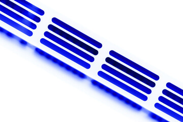 blue LED light strip against a white background. The image captures the smooth, glossy texture of the LED lights, emphasizing their vibrant glow and modern design.