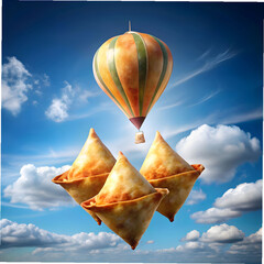 samosa flying like a hot air balloon fun food f
