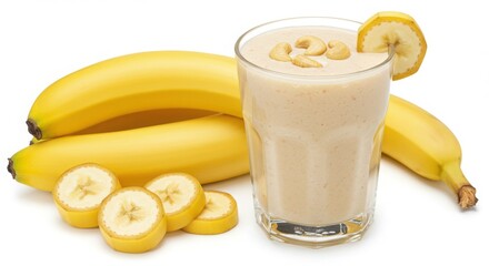 Banana smoothie with cashews and fresh bananas drink