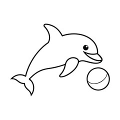 outline illustration playful dolphin with ball cartoon