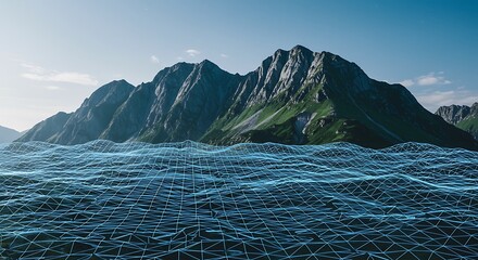 Digital Mountain Range Over Water