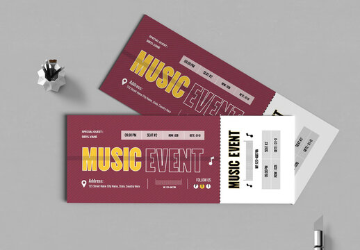 Concert Admission Pass Editable Music Event Ticket Design Layout