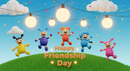 Obraz premium A colorful minimalistic wishful poster for Friendship day 2025, Happy Friendship day 2025 banner/poster