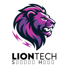 gradient Lion vector logo illustration, Modern lion head mascot Gradient logo with bold two-tone outlines on white background –Tech gradient logo perfect for tech branding,