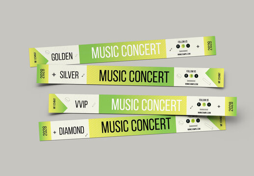 Event Music Festival Ticket Concert Wristband Editable Design Bracelet