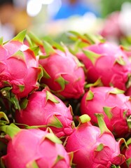 Close up of red dragon fruit in the market