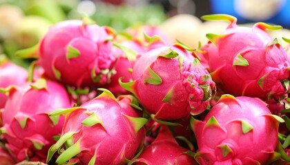 Close up of red dragon fruit in the market