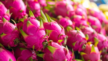 Close up of red dragon fruit in the market